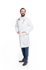 middle aged doctor with stethoscope
