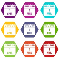 Obraz premium Calendar April 1 icon set color hexahedron