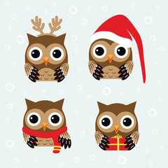 christmas set with owls