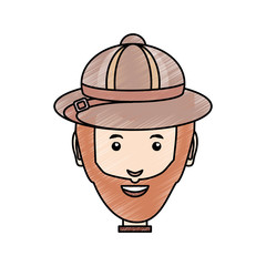 colored  man face with safari hat  doodle over white background  vector illustration