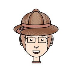 colored  man face with safari hat  doodle over white background  vector illustration