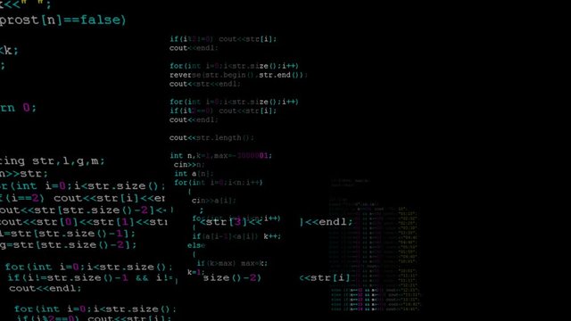 Source code on the monitor screen.