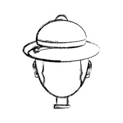 flat line uncolored man face with safari hat  over white background  vector illustration