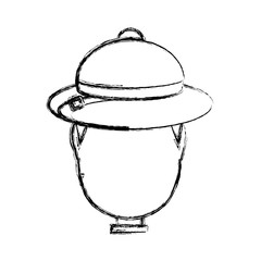 flat line uncolored man face with safari hat  over white background  vector illustration