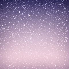 Snowfall at Dawn, Snow Falls in the Winter Sky, White Snowflakes on Purple Background, Vector Illustration