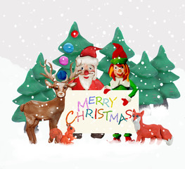 plasticine 3D Christmas Greeting card with elf

