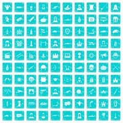 100 film icons set grunge blue