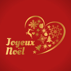 carte vœux noël rouge or renne sapin flocon 