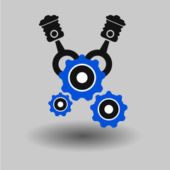 Blue Vector icon of automotive engine with pistons. Use as logo or icons for applications