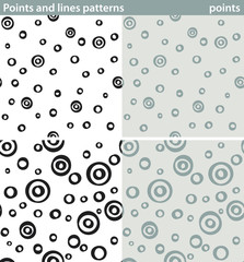 Points and lines patterns, points. Four seamless patterns made with dots and lines. 