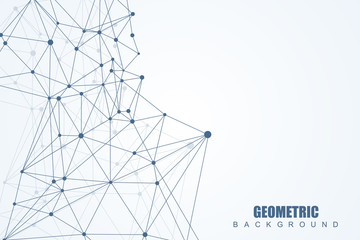 Geometric abstract background with connected line and dots. Structure molecule and communication. Scientific concept for your design. Medical, technology, science background. Vector illustration.