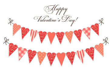 Cute vintage heart shaped glitter and shabby chic style bunting flags ideal for Valentines Day etc