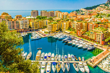 Harbor with boats and yachts pictured in principality of Monaco, southern France	