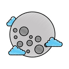 full moon in outer space with lunar craters on white background