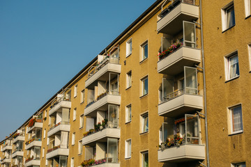 old gdr brown plattenbau building