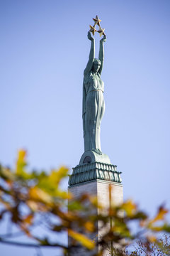 Freedom Monument in the Independence Square in Riga on Brivibas Boulevard. In honor of those who died for the independence of Latvia. Architect Ernests Stalbergs, sculptor Karlis Zale