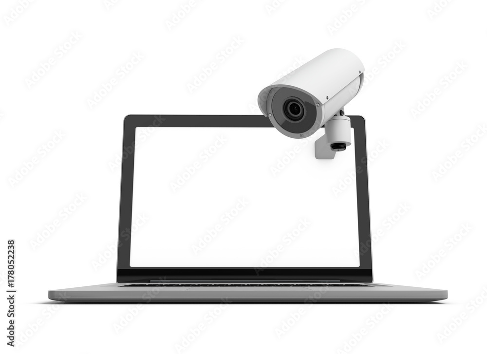 Wall mural online security. laptop with cctv security cameras. 3d rendering