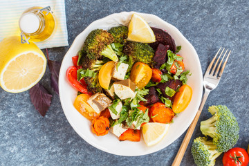 Vegetarian salad of baked vegetables and tofu