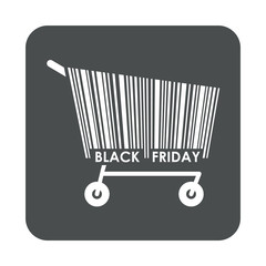 Icono plano codigo de barras carrito BLACK FRIDAY en cuadrado gris