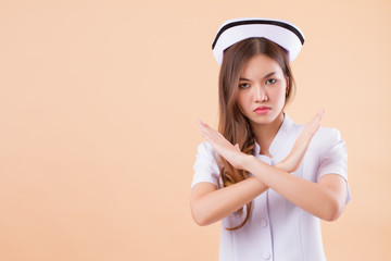 angry nurse saying no, crossing arms