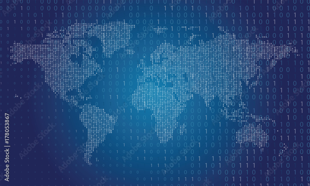Poster World map made from binary data code