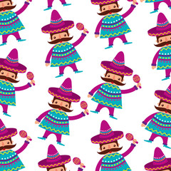 mexican man with maracas and costume seamless pattern