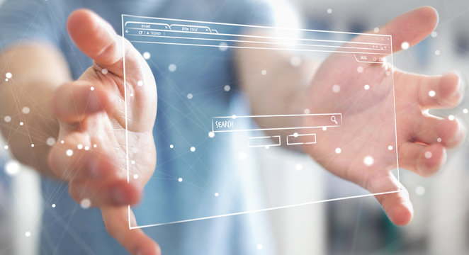 Businessman holding and touching a website page sketch