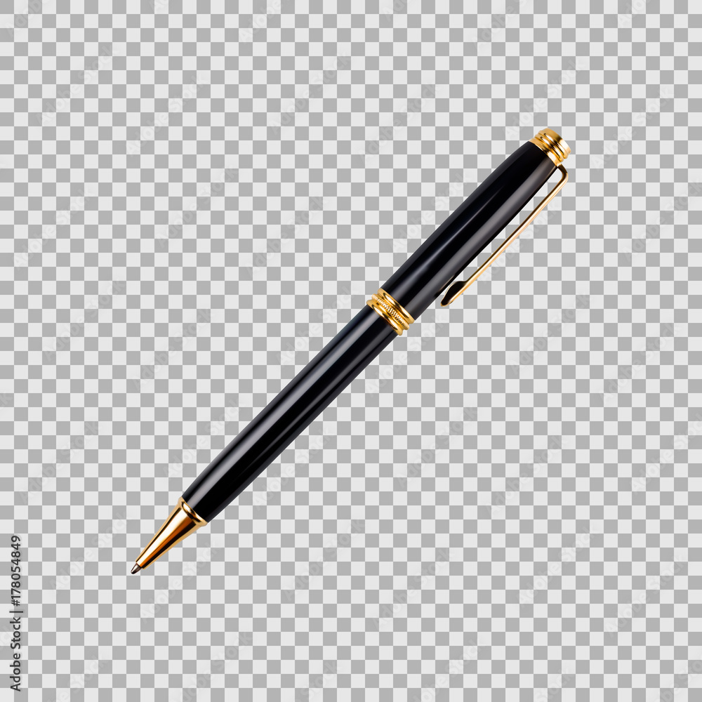 Poster black and gold pen in a realistic style isolated on transparent background. 3d. stock - vector illus