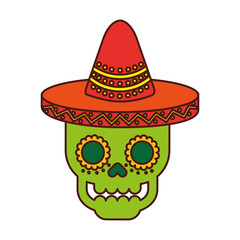 skull in hat day of the dead mexican celebration