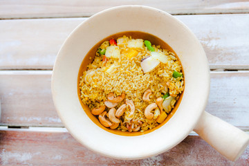 Baked rice with pineapple.