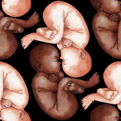 Watercolor African American and Caucasian babies