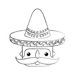 mexican man face with hat and mustache portrait