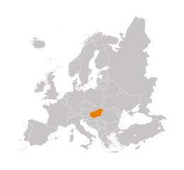 Territory of Hungary on Europe map on a white background