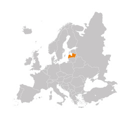 Territory of Latvia on Europe map on a white background