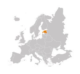 Territory of Estonia on Europe map on a white background