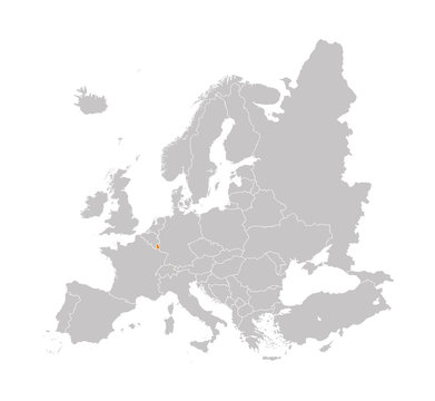 Territory of Luxembourg on Europe map on a white background
