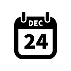 Simple black calendar icon with 24 december date isolated on white
