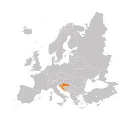 Territory of Croatia on Europe map on a white background