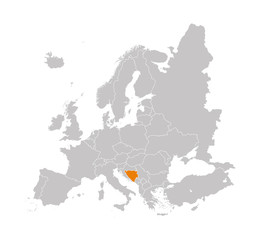 Territory of Bosnia and Herzegovina on Europe map on a white background