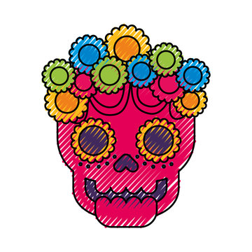 skull flowers the day of the death mexican traditional culture