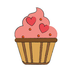 cupcake with frosting and heart shape sprinkels icon image vector illustration design