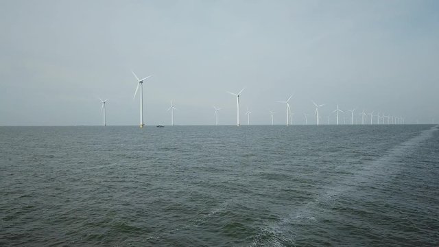 Aerial of Windmill farm at sea westermeerwind by urk Netherlands 