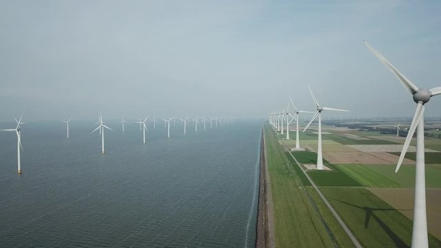 Aerial of Windmill farm at sea westermeerwind by urk Netherlands 