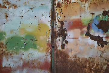 multicolored texture background of metal surface with rust and paint