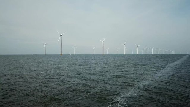 Aerial of Windmill farm at sea westermeerwind by urk Netherlands 