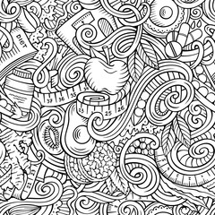 Cartoon cute doodles hand drawn Diet food seamless pattern
