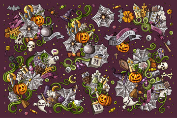 Fototapeta premium Colorful vector hand drawn Doodle Halloween cartoon set of objects