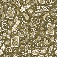 Naklejka premium Cartoon cute hand drawn electric cars seamless pattern