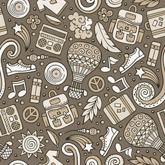 Cartoon vector hippie seamless pattern