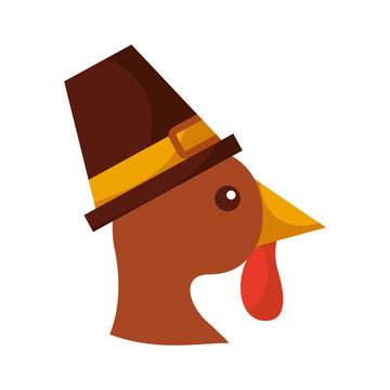 cartoon thanksgiving turkey bird wearing a pilgrims hat